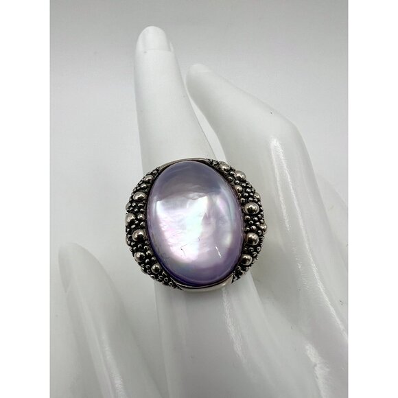 Michael Dawkins Sterling Starry Night Oval Doublet MOP & Amethyst Crystal Ring 8 - Picture 5 of 13
